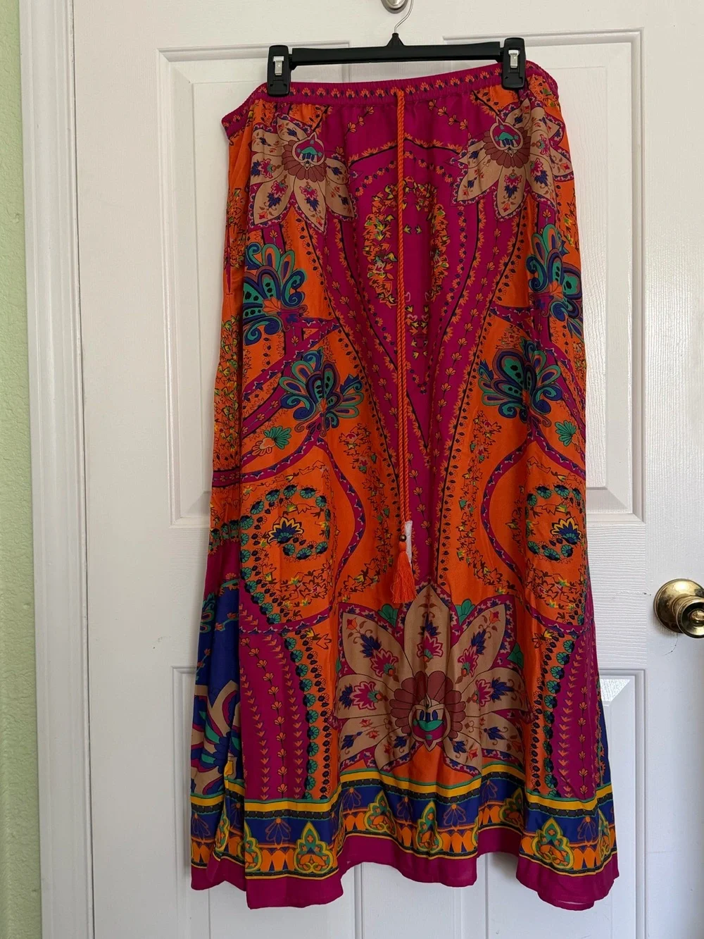 NWOT Soft Surroundings Orange & Magenta Paisley Print Maxi Skirt size large